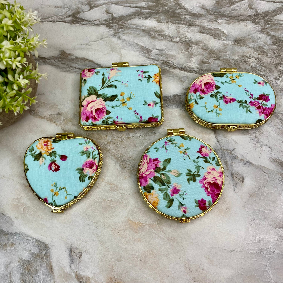 Compact Mirror - Blue Floral (by shape)
