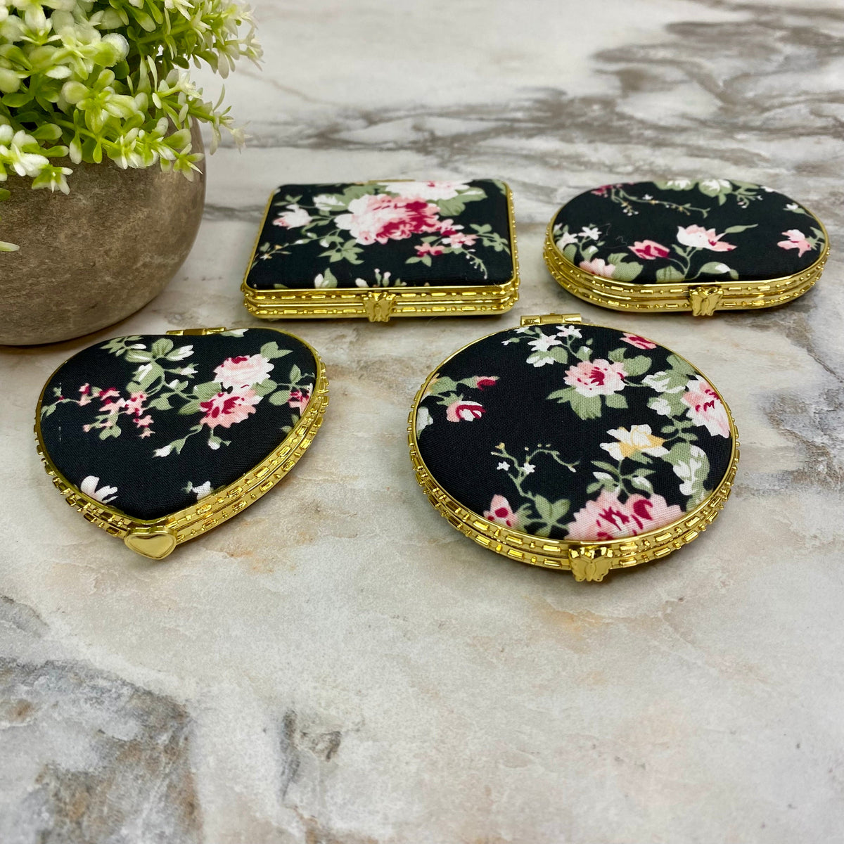 Compact Mirror - Black Floral (by shape)