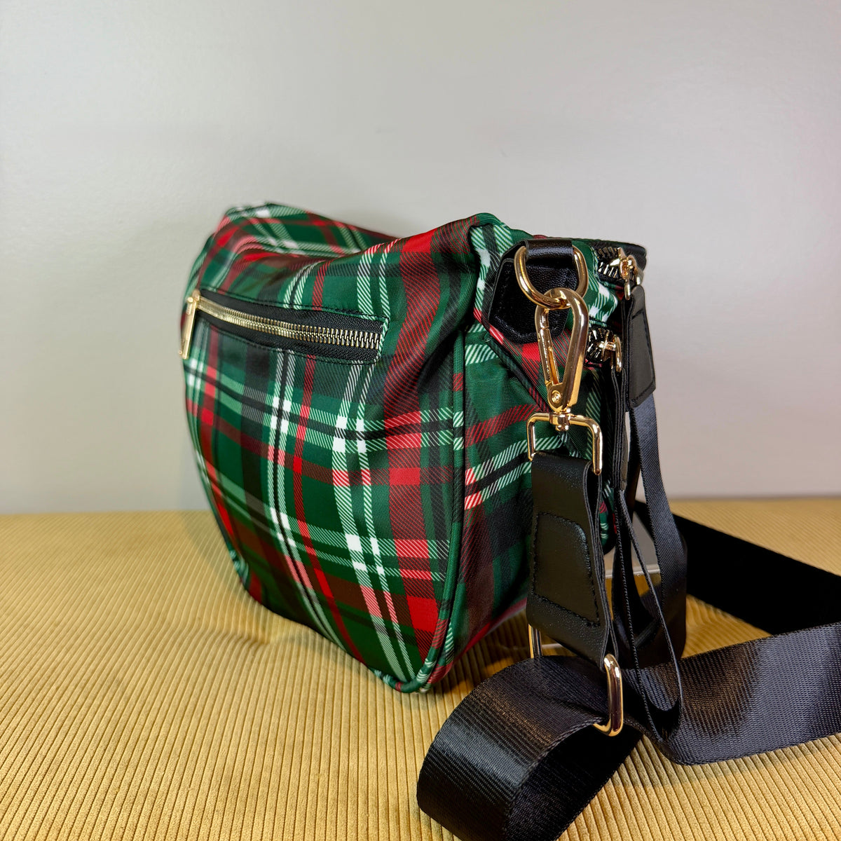The Roni Nylon Crossbody - Green Plaid - PREORDER